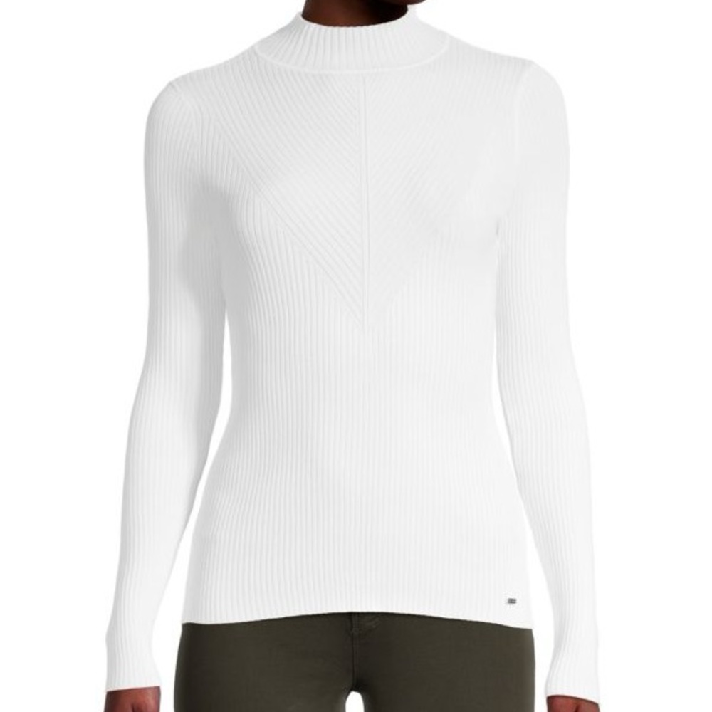 White Ribbed Long Sleeve Ted Baker Fitted Sweater